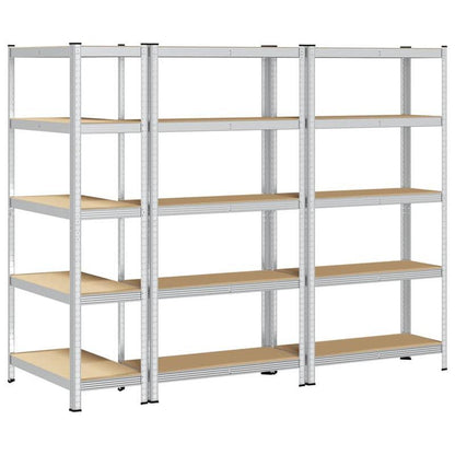 Opbergrek – Opbergkast – Stellingkast – Opbergrekken – Stellingrek – 5 Laags – Set Van 3 – Staal En Hout