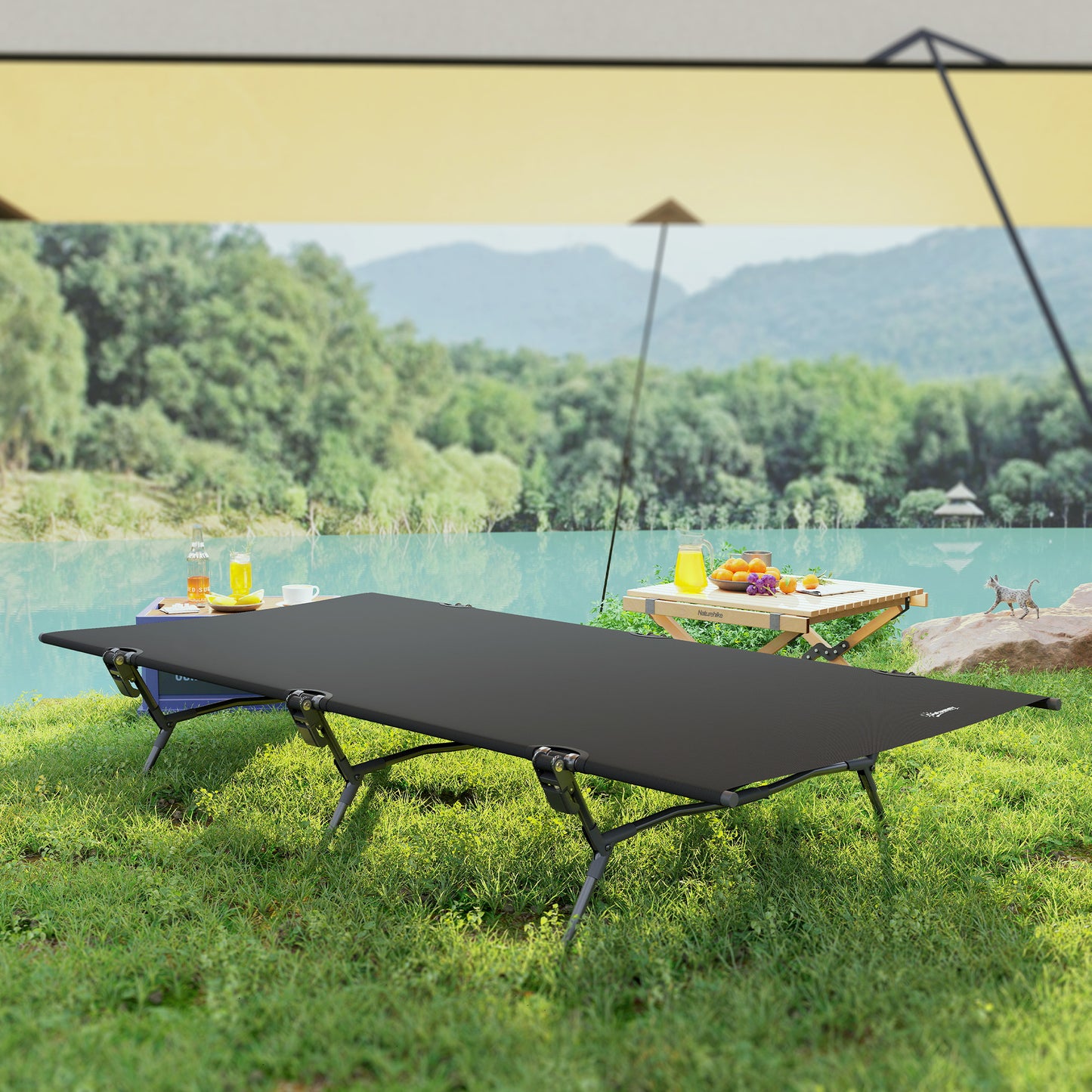 Campingbed – Reisbed – Inklapbaar Bed – Logeerbed – Kampeerbed – Extra Breed 200x100 cm – Staalframe Zwart