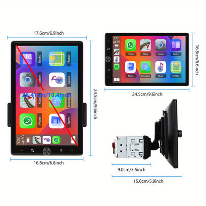 Autoradio Single DIN – Auto Multimedia Speler – Draaibaar Scherm – Touchscreen Radio – CarPlay Android Auto – 10,4 Inch HD Scherm – AHD Camera Ondersteuning