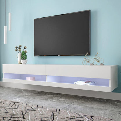 Modern White Low-Profile TV Stand Compatible for TVs - Wall-Mountable Media Console with Ample Storage, Metal Frame, Assembly, Space-Saving (140x40x30.5cm) for Living Room, Apartments & Small Homes -