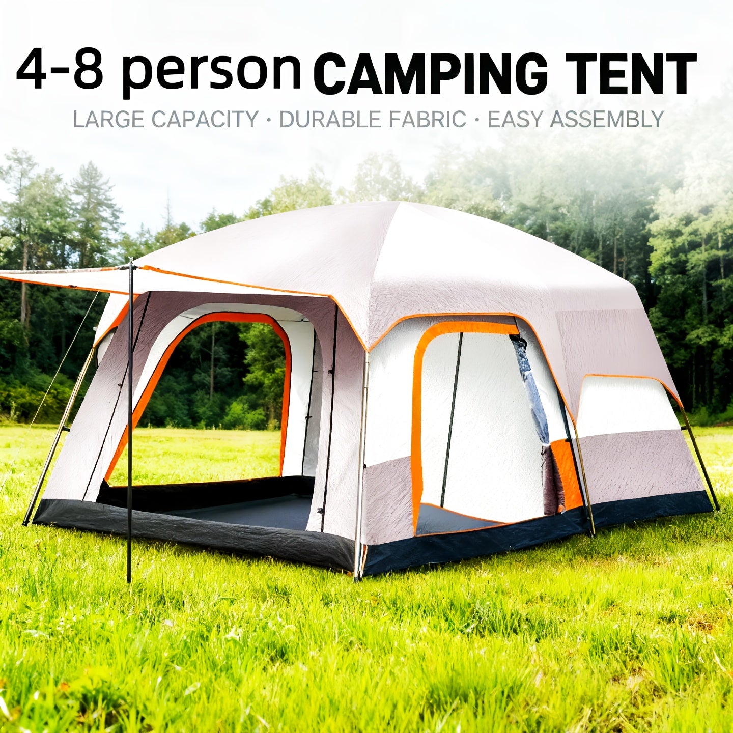 4-12 Person Large Family Luxury Camping Tent with Spacious Oval Plan, All-Season Heavy-Duty Outdoor Tent Suitable for Camping,, Glamping - Easy Setup & Durable Frame