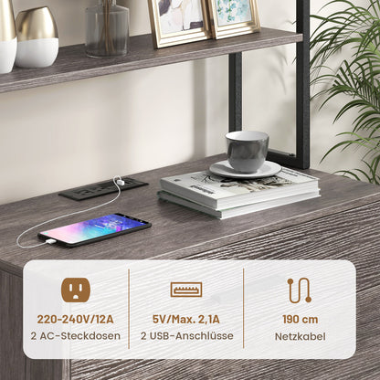 Kantoorkast – Archiefkast – Opbergkast – Boekenkast – Vakkenkast – Industrieel Design – 3 Open Planken & 2 Lades – MDF Met Metaal – 75x40x156 cm – Grijs