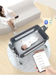 Elektrisch babybed - Wieg - Baby bedje - Ledikant - Bluetooth - Verplaatsbaar - Draagbaar - Klamboe - Bruin/Khaki