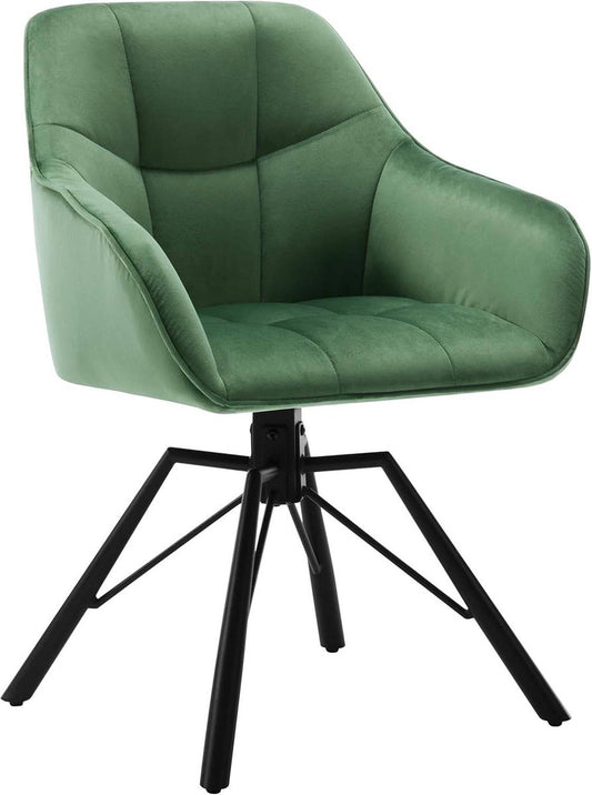 Draaibare eetkamerstoel - Fluwelen Beklede Stoel - Brede Zitting - Ergonomisch Ontwerp - 58.5cm x 82.5cm x 54.5cm - Donkergroen fluweel