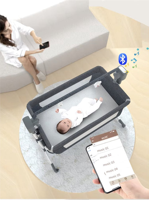 Elektrisch babybed - Wieg - Baby bedje - Ledikant - Bluetooth - Verplaatsbaar - Draagbaar - Klamboe - Bruin/Khaki