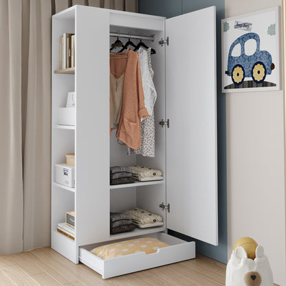 Kledingkast – Garderobekast – Opbergkast – Draaideurkast – Slaapkamerkast – Compact 70x40x170 cm – Metalen Constructie Wit