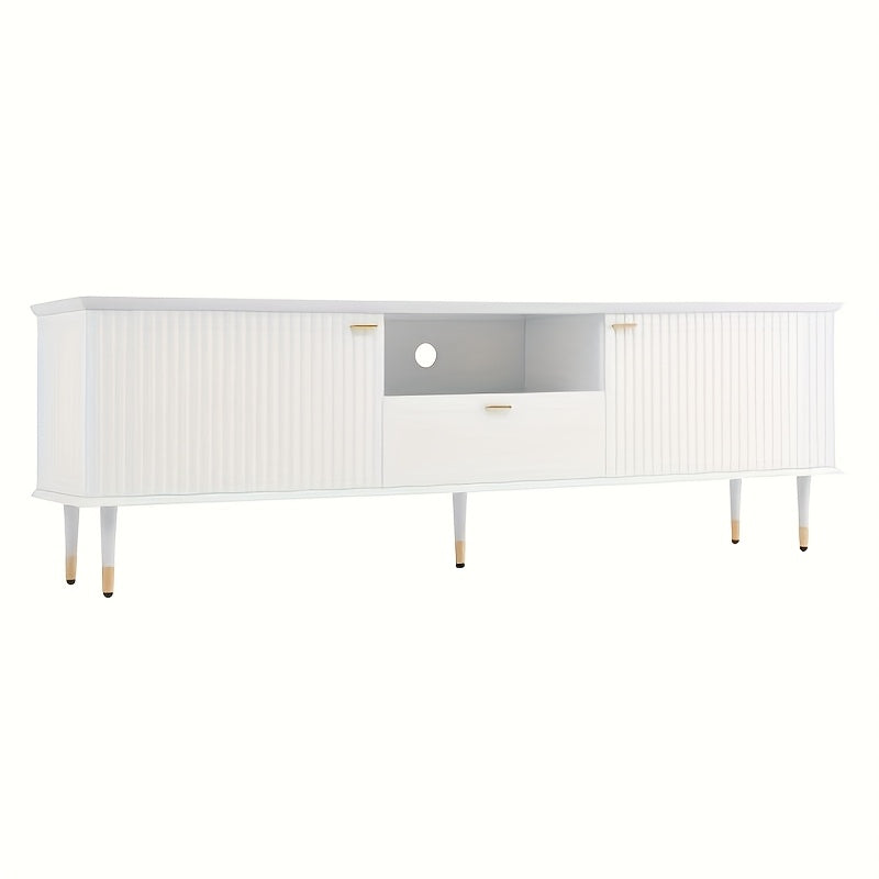 Tv Meubel – Tv Kast – Tv Stand – Tv Unit – Tv Console – Wit Met Gouden Accenten – Duurzaam Bamboe – Soft-Close Scharnieren
