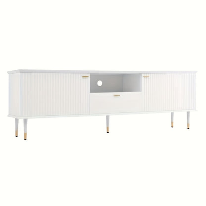 Tv Meubel – Tv Kast – Tv Stand – Tv Unit – Tv Console – Wit Met Gouden Accenten – Duurzaam Bamboe – Soft-Close Scharnieren