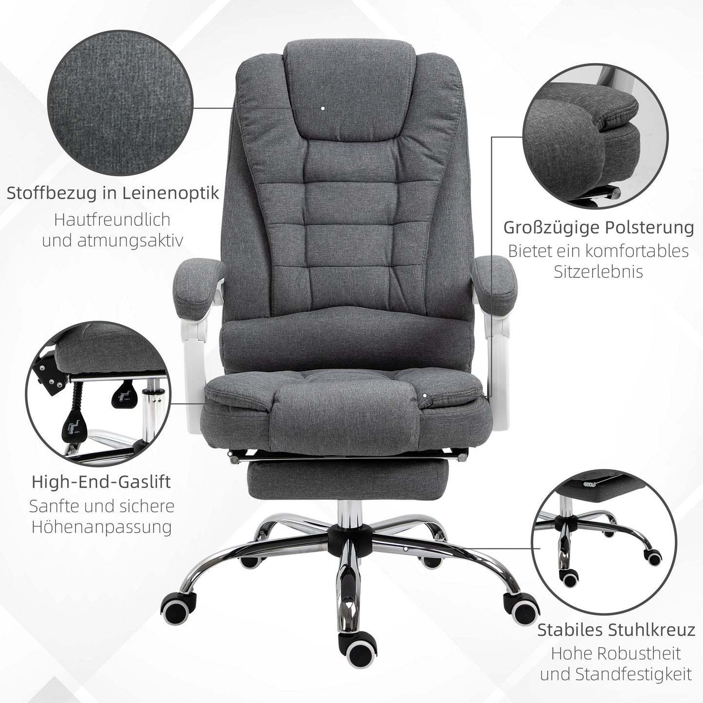 Bureaustoel – Bureaustoelen – Kantoorstoel – Draaistoel – Office Chair – Verstelbare Hoogte 110-118 cm – Uitschuifbare Voetensteun