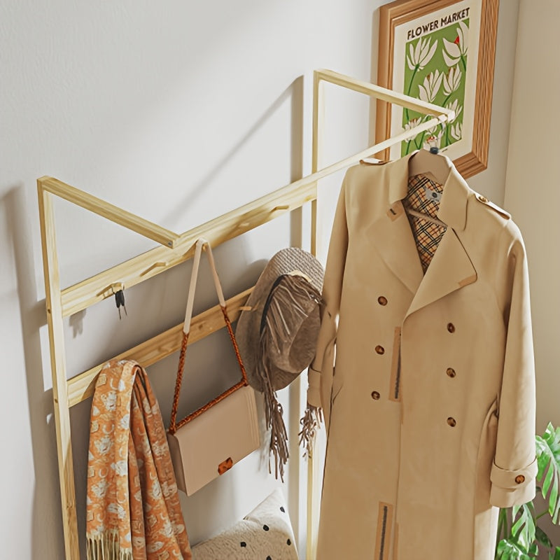 Bamboo Coat Rack with Shoe Bench - Freestanding Entryway Storage Cabinet with Shoe Storage, Hanging Rail & Shelves, Cushioned Seat, Space-Saving Vertical Design for Hallway, Living Room, Bedroom - Natural Bamboo Finish, Sturd