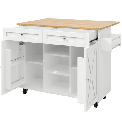 Modern White Wood Grain Kitchen Island with Dining Table, Multifunctional & Dining Cart - Easy Assembly Required, Space-Saving Heavy-Duty Furniture for small Kitchens, Apartments, Homes (Metal Frame)