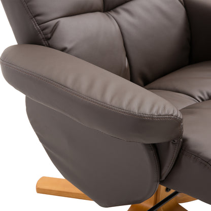Relaxfauteuil – Relaxstoel – Draaifauteuil – Ligstoel – TV Stoel – Kunstleer – 360° Draaibaar – Verstelbare Rugleuning – Inclusief Hocker – Warm Bruin