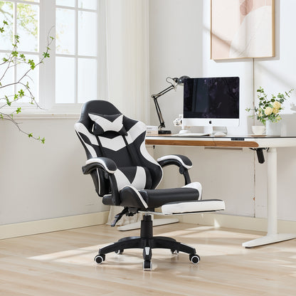 Gamingstoel – Gamestoel – Gaming Chair – Game Stoel – Bureaustoel – 360° Draaibaar – Echt Leder Met Voetsteun