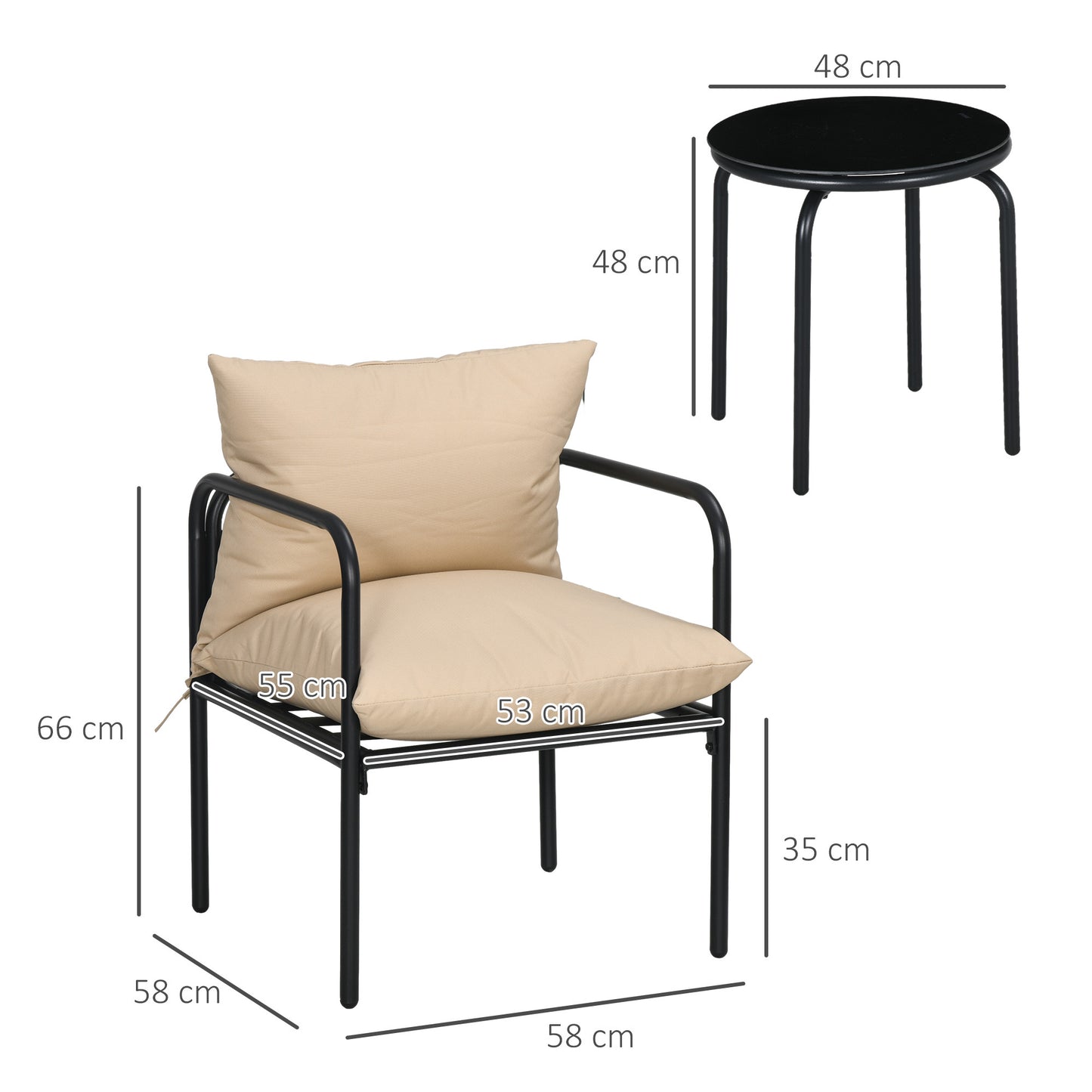 Tuinset – Bistroset – Terrasmeubels – Balkonset – Buitenmeubilair – Zwart Beige Design – Met Metalen Frame
