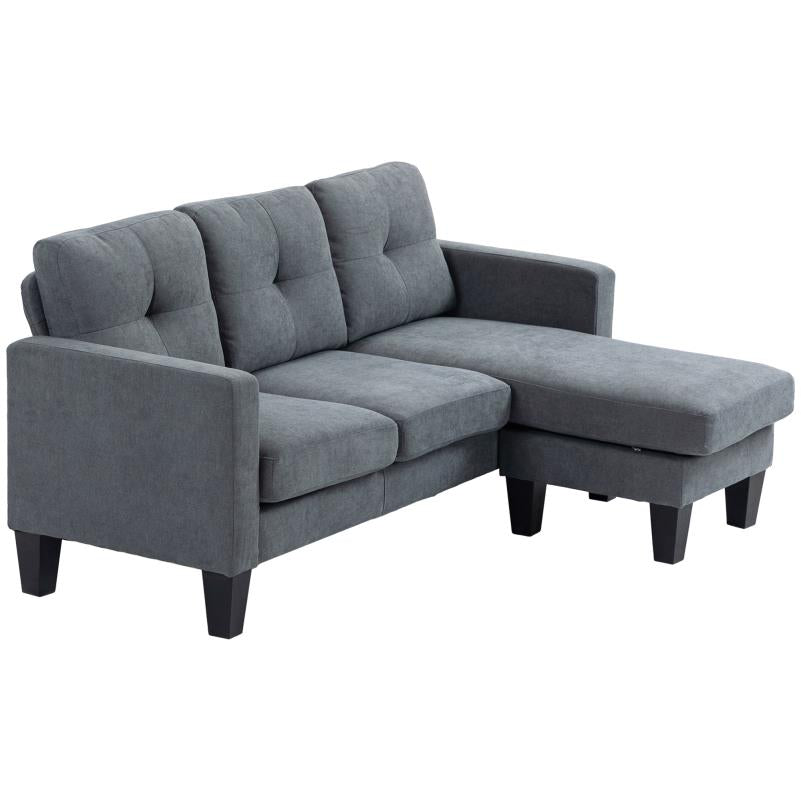Hoekbank – Hoekzetel – L-vormige Bank – Loungesofa – Slaapbank – Reversible Hoekbank – Massief Houten Frame – Compacte Donkergrijze Polyester Linnenstof