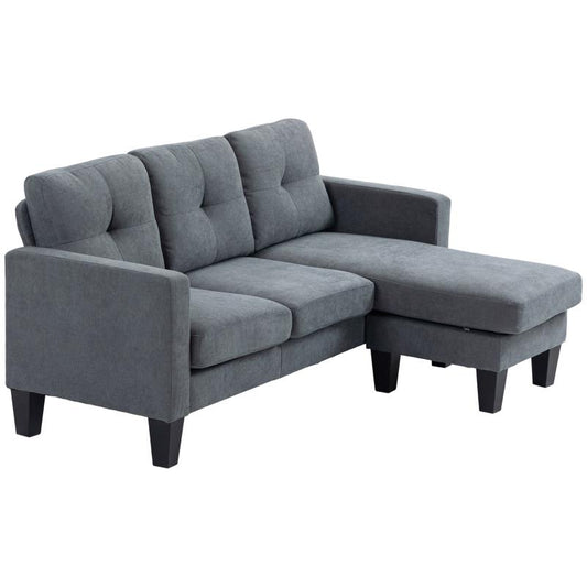 Hoekbank – Hoekzetel – L-vormige Bank – Loungesofa – Slaapbank – Reversible Hoekbank – Massief Houten Frame – Compacte Donkergrijze Polyester Linnenstof