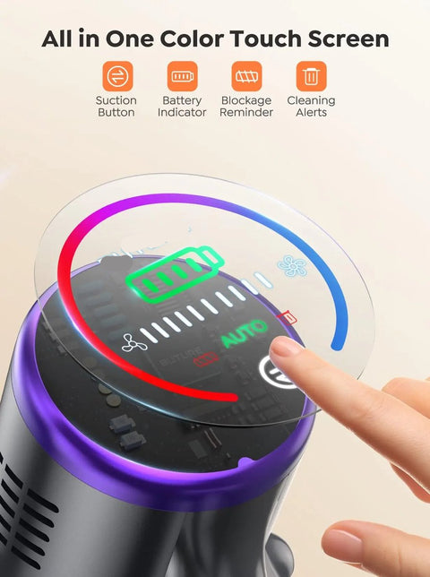 Stofzuiger - Draadloze Stofzuiger - Zonder zak - Aanpasbare Zuigkracht - Met LED Scherm - 500W - Paars