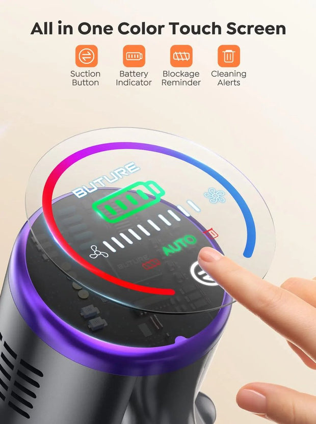 Stofzuiger - Draadloze Stofzuiger - Zonder zak - Aanpasbare Zuigkracht - Met LED Scherm - 500W - Paars