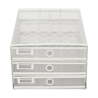 CNCEST Heavy-Duty Carbon Steel Desk Organizer with 3-Tier Mesh Drawers - No Assembly Needed, Large Open Top, Sturdy Construction for Home Office, Workspace - Ideal Gift for Professionals (White), Desk Accessories Office, Docu