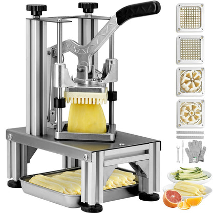 Groentesnijder – Groentesnijmachine – Frietsnijder – Fruit snijder – Dunschiller – 4 Wisselbare Messen – Roestvrijstaal & Aluminium – Ergonomisch Handvat