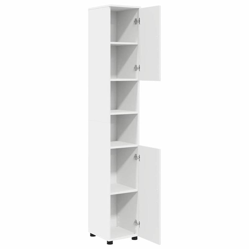 Hoge Badkamerkast – Smalle Opbergkast – Badkamerkast Wit – Verticale Kast – Toiletkast – Ruimtebesparend Design – MDF Met Hout – Vrijstaand En Functioneel