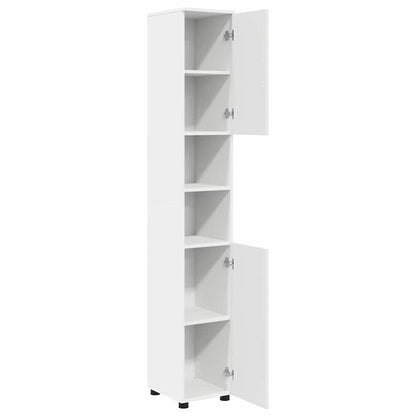 Hoge Badkamerkast – Smalle Opbergkast – Badkamerkast Wit – Verticale Kast – Toiletkast – Ruimtebesparend Design – MDF Met Hout – Vrijstaand En Functioneel