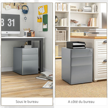 Bureaukastje – Ladeblok – Ladekast – Archiefkast – Opbergkast – Grijs Staal – 3 Lade Met Slot – Compact En Mobiel