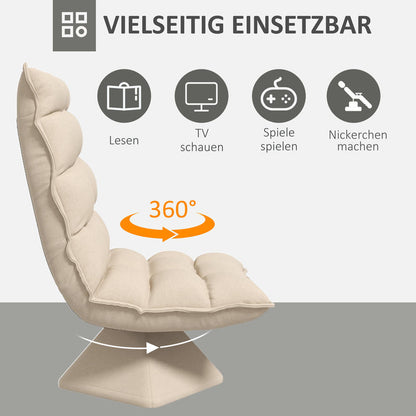Relaxstoel – Fauteuil – Leesstoel – Draaifauteuil – Zithoekstoel – 360° Draaibaar – Verstelbare Rugleuning Tot 120° – Linnen Look – Beige – Compact 62x70x95 cm