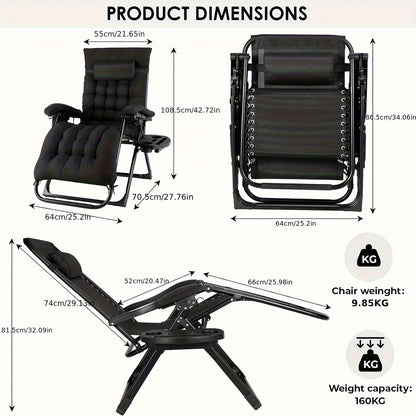 Tuinstoelen – Klapstoelen – Ligstoelen – Loungestoelen – Tuinmeubelen – Inklapbaar – Verstelbare Rugleuning – Extra Groot – Met Afneembare Kussens – Zwart Technologie Stof