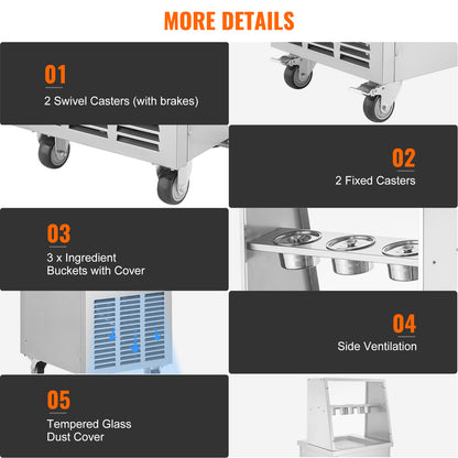 Ijsbakpan – IJsroller – Rolijs Machine – IJsplek – Gefrituurde IJs Machine – RVS 35x35 cm Werkoppervlak – Snelle Koeling & Ontdooifunctie