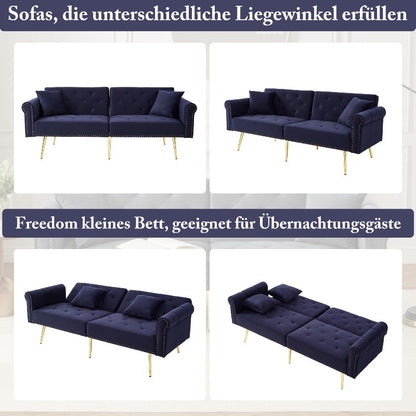 Sofa Bed – Slaapbank – Logeerbank – Bedbank – 2-Zits Bank – Fluwelen Navy Blauw/Zwart – 3-Standen Verstelbare Rugleuning – Ruimtebesparend Compact Design