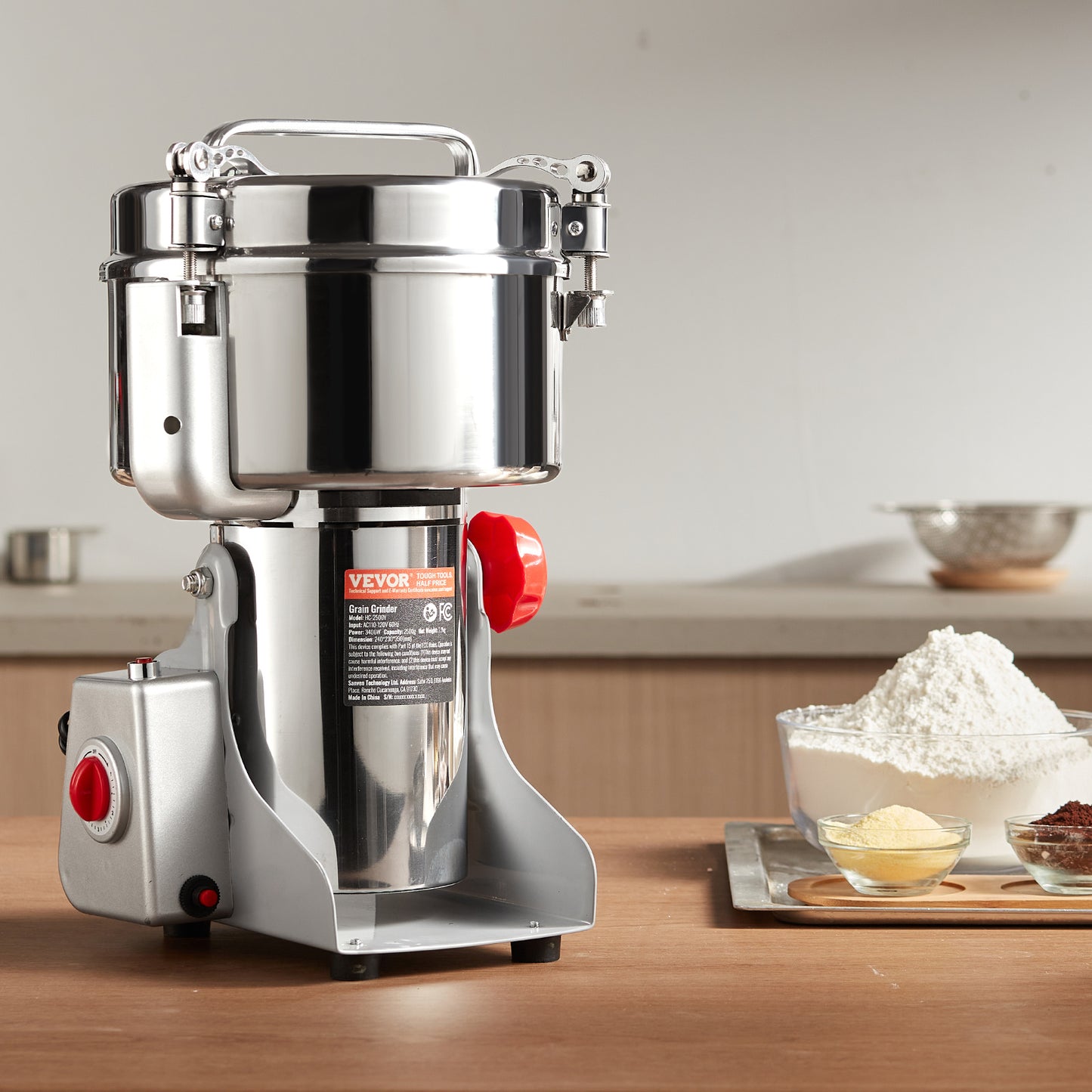 Elektrische Kruidenmaler – Graanmaler – Specerijenmolen – Koffiemolen – Poedermolen – 2500g Capaciteit – 3600W Motor – 270° Swing Ontwerp – RVS 403 Veilig