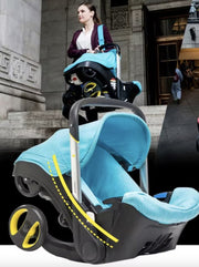 Kinderwagen - Kinderwagen - Bedje - Buggy - Autostoel - Opvouwbaar naar autostoel - RVS frame - Groen/Zwart