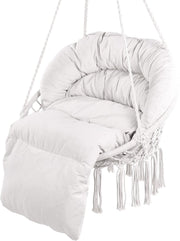 Hangstoel - Staal En Katoen - 150 Kg Capaciteit - Met Kussen - Met Geweven Netkabel - Inklapbaar, Bohemian Stijl - Geschikt Voor Binnen En Buiten - 80 X 62,5 X 80 Cm - Beige