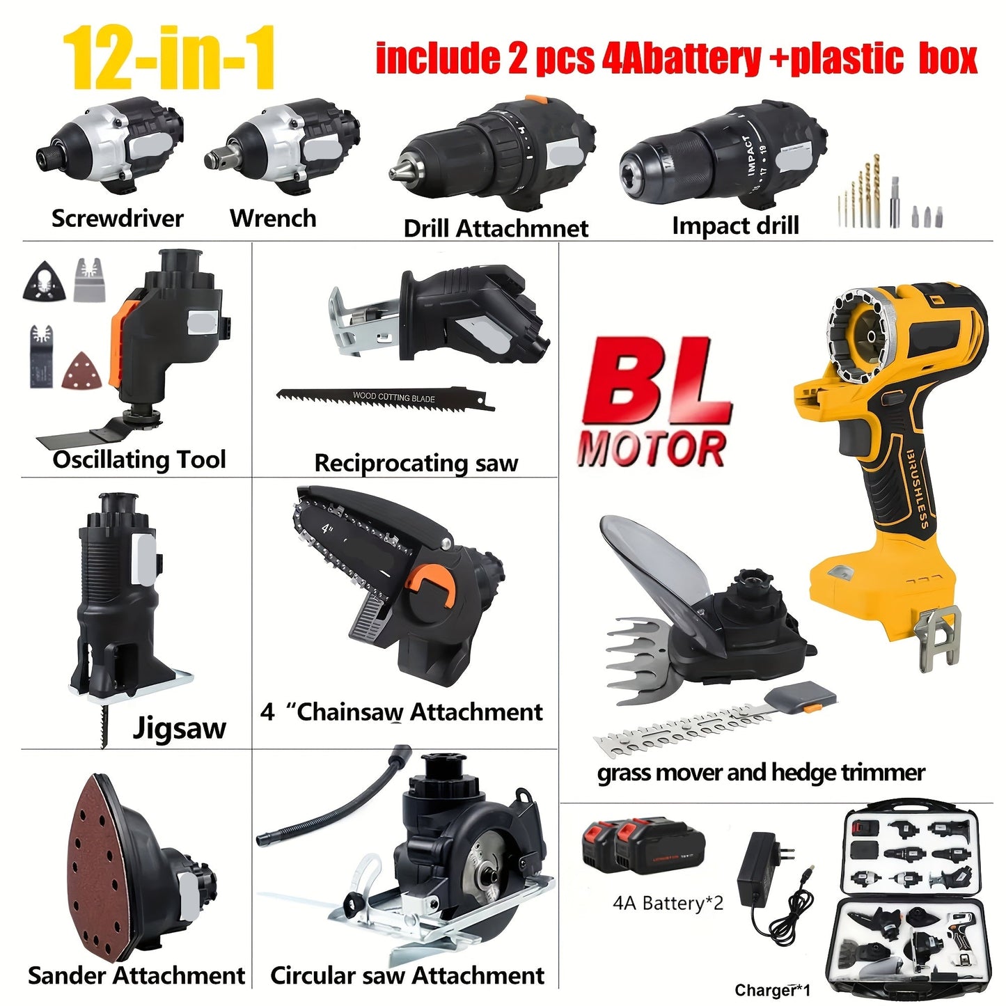 Accuboormachine – Accu Schroefboormachine – Boormachine – Klopboormachine – Accu Boortol – 12-in-1 Multitool Set – Krachtige 48V Batterij – Met Kunststof Koffer