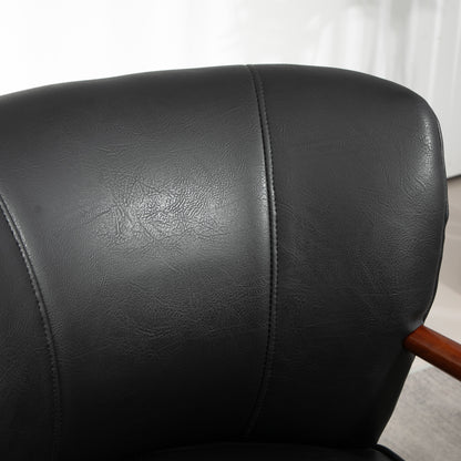 Accentstoel – Fauteuil – Bergère – Lounge Stoel – Relaxstoel – Kunstleer – Brede Zitting – Massief Rubberhout – Draaggewicht 120 kg – Compact 67x77x80 cm – Zwart