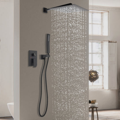 Regendouche – Regenval Douche – Doucheset – Douchekop – Douchekolom – Mat Zwart – 30 cm Hoofddouche – RVS en Messing