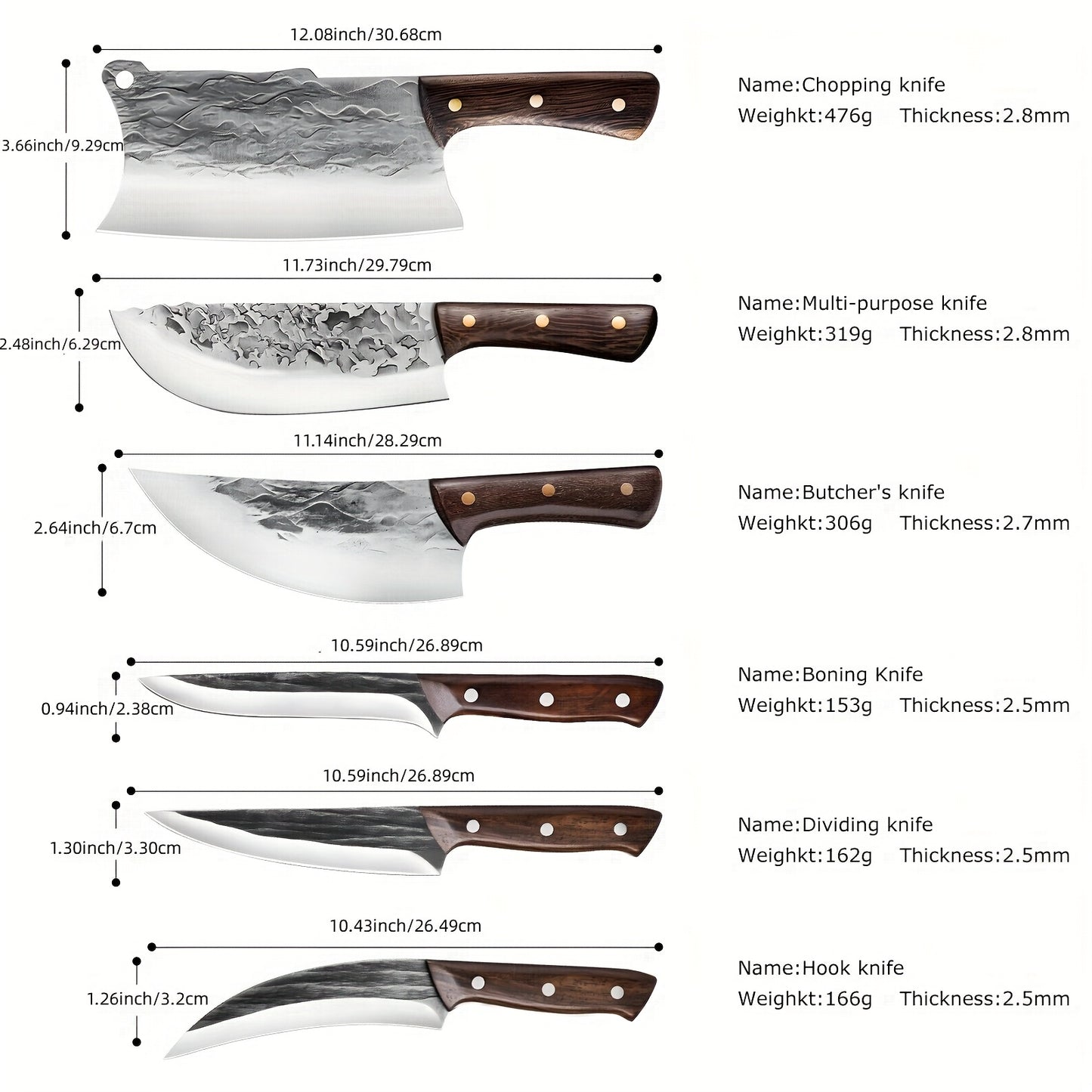 7pcs Set Chef Knife Chopper Knife, Anti-Rust Sharp Stainless Steel Blade, Modern Style Set, New Home Essential, Apartment Essential, Dishwasher Safe, Gift for Women And Men, Kitchen Knife Set, Cooking Essentials, Stylish Cutl