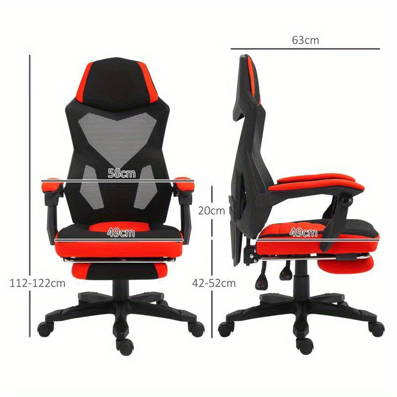 Ergonomische Bureaustoel – Gamingstoel – Kantoorstoel – Werkstoel – Deskchair – Verstelbare Rugleuning – 360° Draaibaar – Zwaarbelast 5-Wiel Onderstel – Hoofdsteun – Zwart/Rood