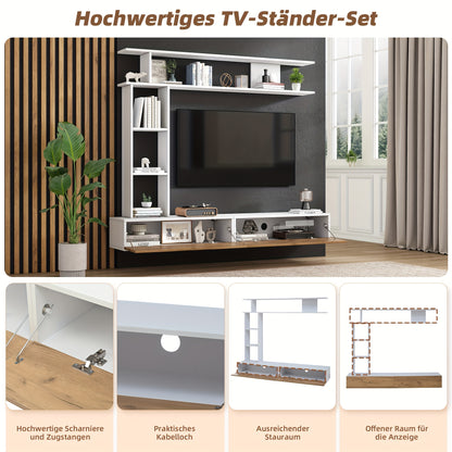 tv meubel – tv kast – tv meubelset – mediameubel – dressoir – bamboe materiaal – geschikt tot 203,2 cm tv’s – ruimtebesparend ontwerp