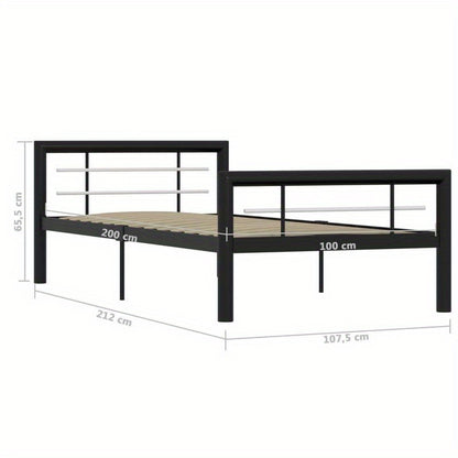 Contemporary Metal Bed Frame with Transparent Headboard - 90x200cm, Black & White Minimalist Design, Sturdy Metal Frame, Easy Assembly, No Electricity Needed, Perfect for Modern Bedroom Decor, Bedroom Furniture, Minimalist Be