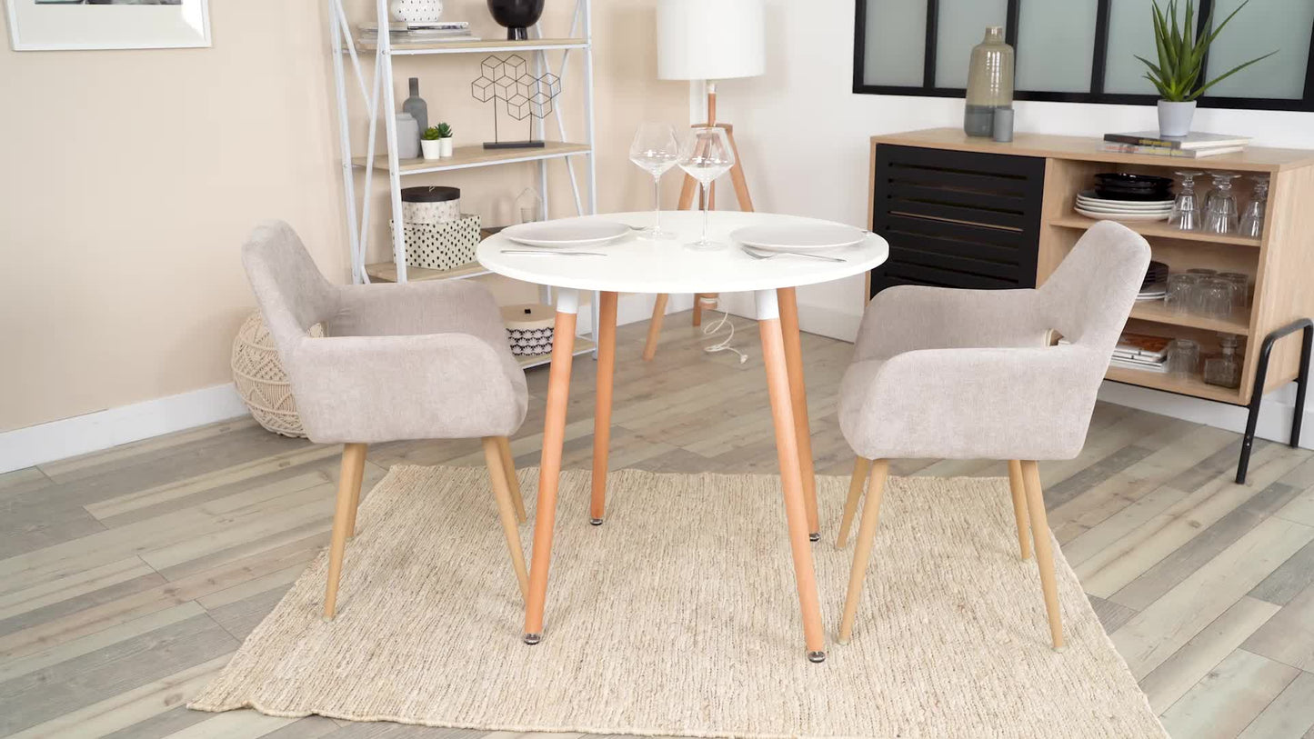Eetkamerstoel – Stoel Met Armleuning – Designstoel – Keukenstoel – Scandinavische Stoel – Comfortabel Gestoffeerd – Metaal Met Houten Poten – Bruin – 56x56x78 cm