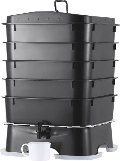 Wormcomposter - HDPE-Materiaal - Robuust en Duurzaam - Grote Capaciteit - Hoge Composteringsefficiëntie - Makkelijke Installatie - 40x40x65cm - 50L - Zwart