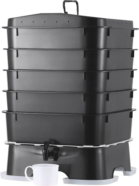 Wormcomposter - HDPE-Materiaal - Robuust en Duurzaam - Grote Capaciteit - Hoge Composteringsefficiëntie - Makkelijke Installatie - 40x40x65cm - 50L - Zwart