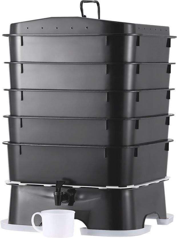 Wormcomposter - HDPE-Materiaal - Robuust en Duurzaam - Grote Capaciteit - Hoge Composteringsefficiëntie - Makkelijke Installatie - 40x40x65cm - 50L - Zwart
