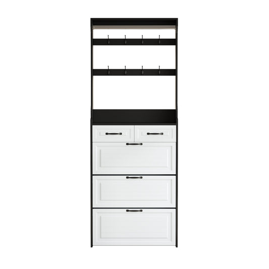 Halmeubel – Schoenenkast – Schoenenrek – Kapstok – Opbergkast – Wit – 3 Klapdeurtjes & 2 Lades – Ruimtebesparend & Stevig MDF