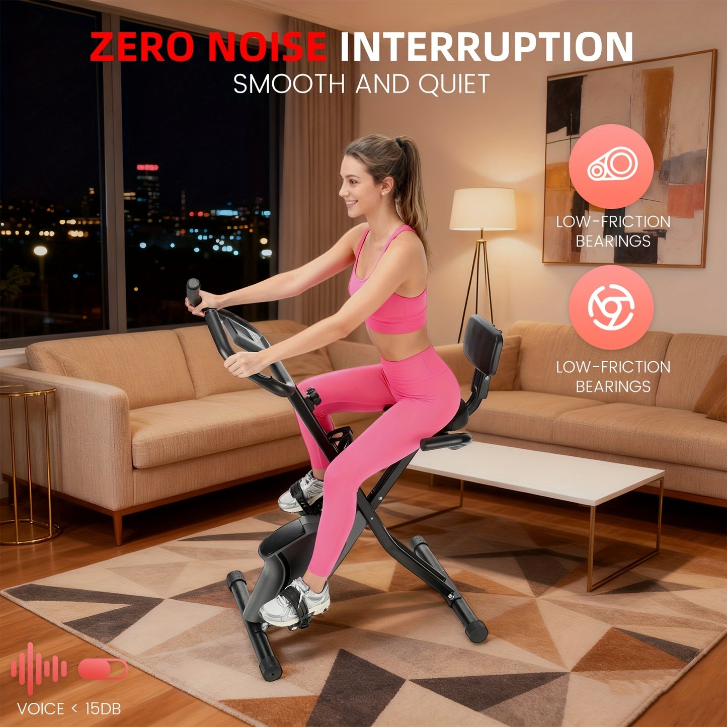 Foldable Magnetic Exercise Bike With 8-Level Adjustable Resistance Multi-Function LCD Display (Time Speed Distance Calories Heart Rate) Quick-Release Seat Adjustment Durable Comfortable PU Cushion Silent Home Fitness Bike Max