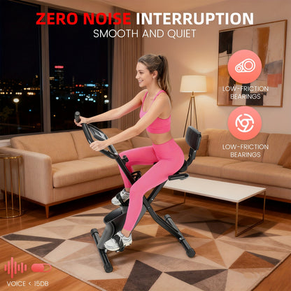 Foldable Magnetic Exercise Bike With 8-Level Adjustable Resistance Multi-Function LCD Display (Time Speed Distance Calories Heart Rate) Quick-Release Seat Adjustment Durable Comfortable PU Cushion Silent Home Fitness Bike Max