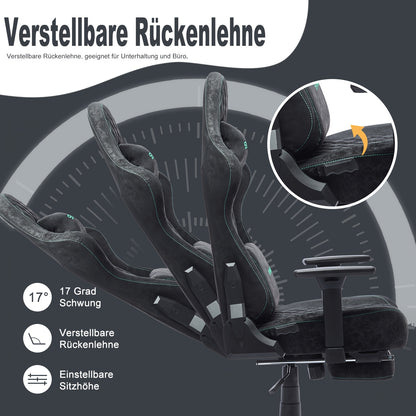 Gaming Stoel – Bureaustoel – Racestoel – PC Stoel – Werkstoel – Ergonomisch Design – Verstelbare Rugleuning en Voetensteun – Zwart met Blauwe Accenten