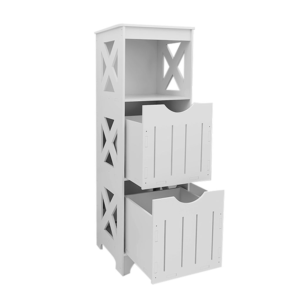 Badkamerkast – Opbergkast – Badkamermeubel – Kast Met Laden – Smalle Kast Wit – Compact 89x30x30 cm – Vochtbestendig Kunststof